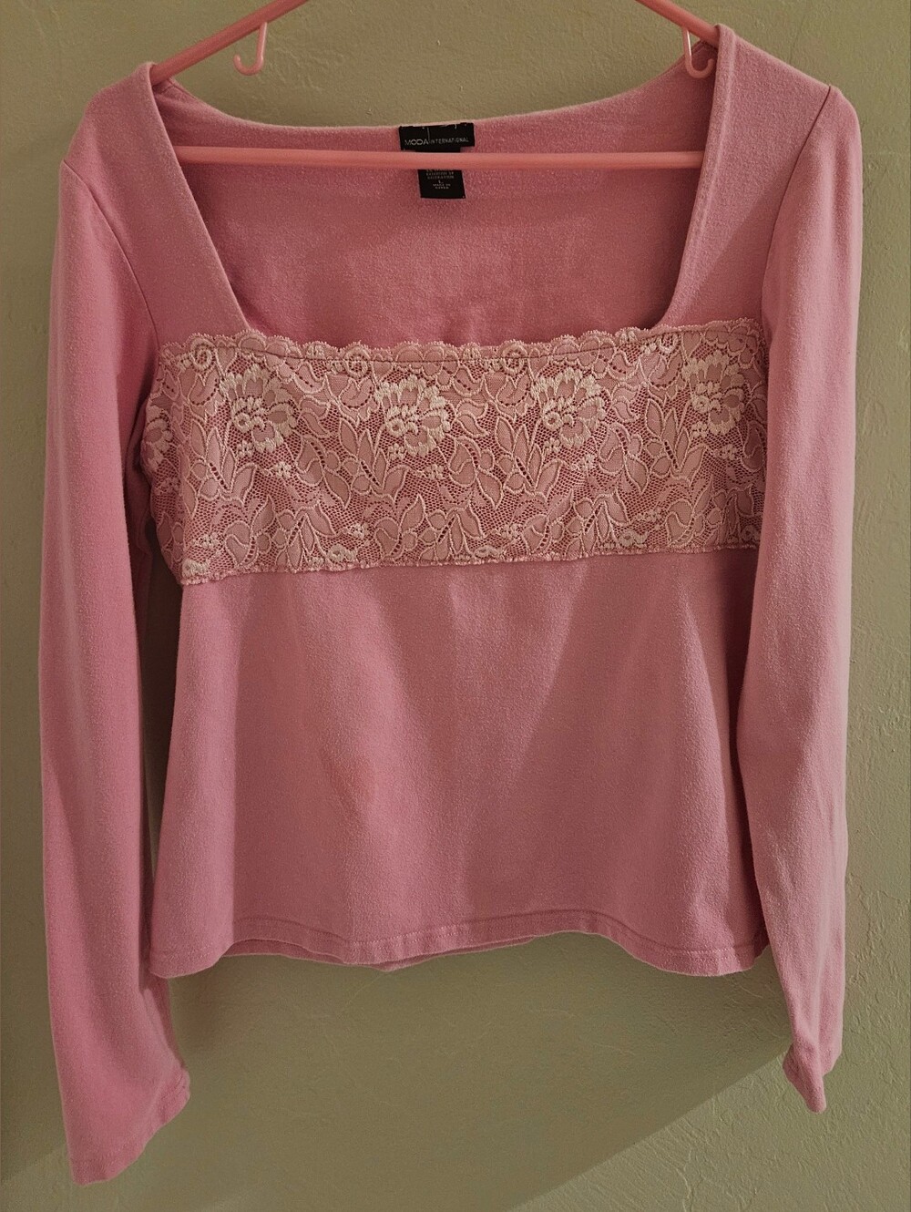 Vintage Y2K Moda International Bubblegum Pink Square Neck Lace Insert Large